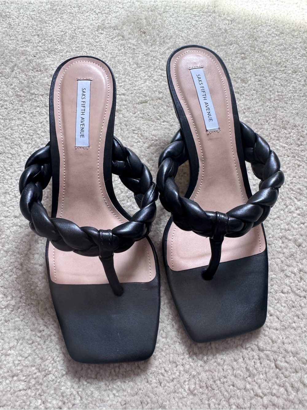Saks Fifth Avenue Black Braided Strap Heels